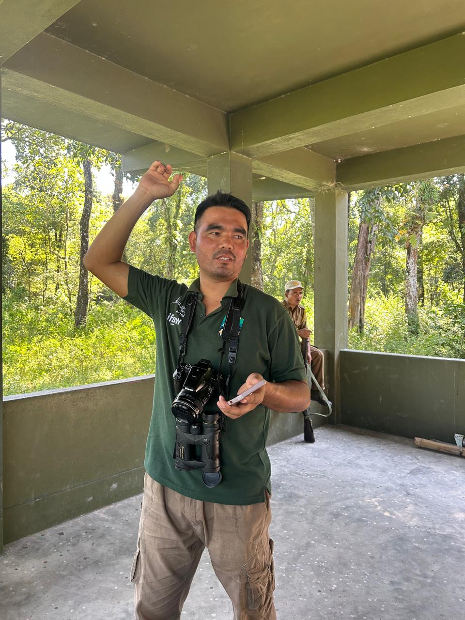 Award winning nature guide Bidinta Basumatary explains a point at Raimona National Park